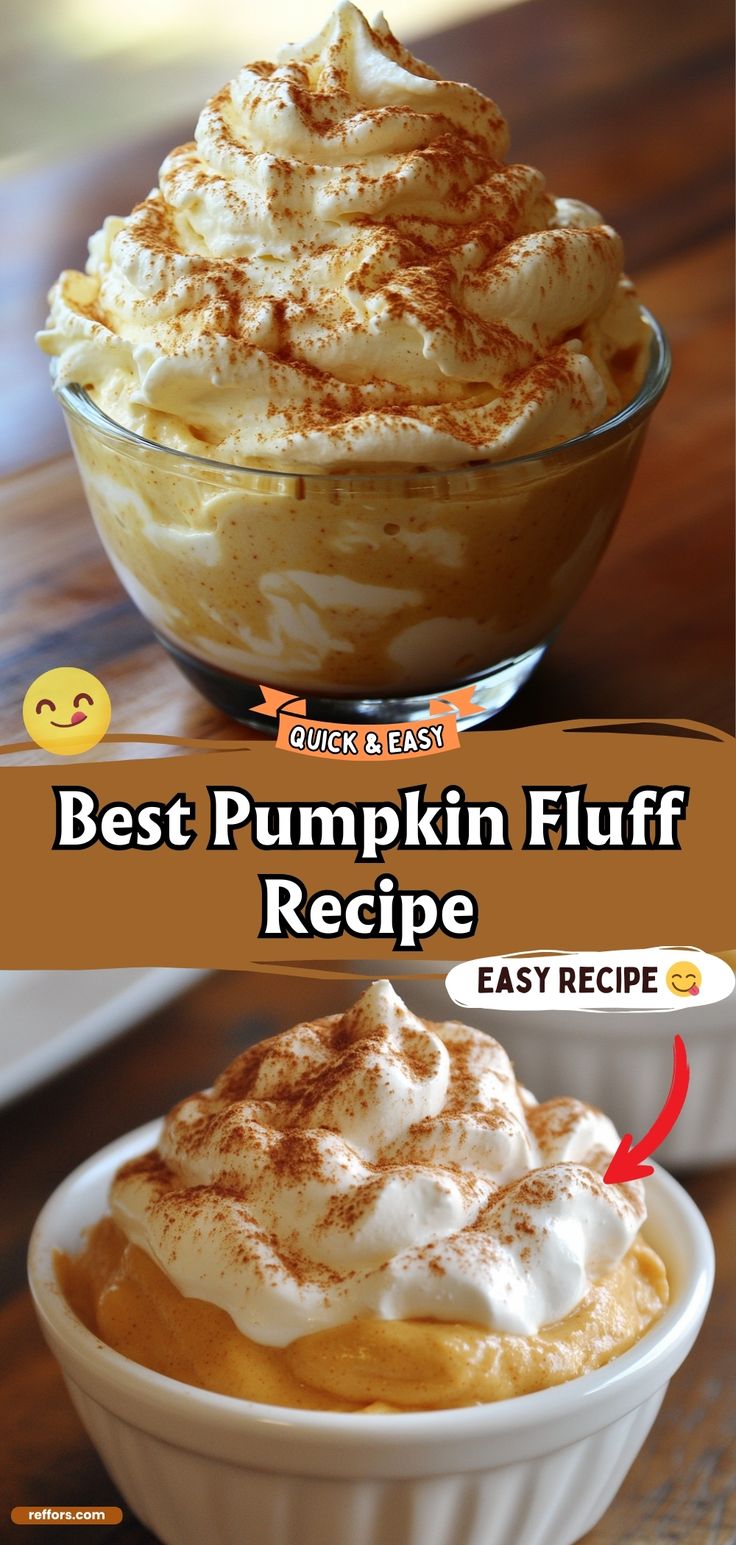 the best pumpkin fluff recipe is in a bowl