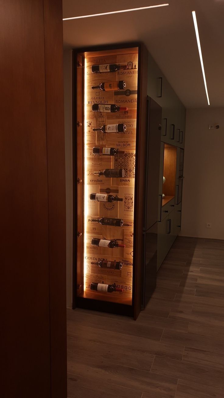 a wine rack in the corner of a room