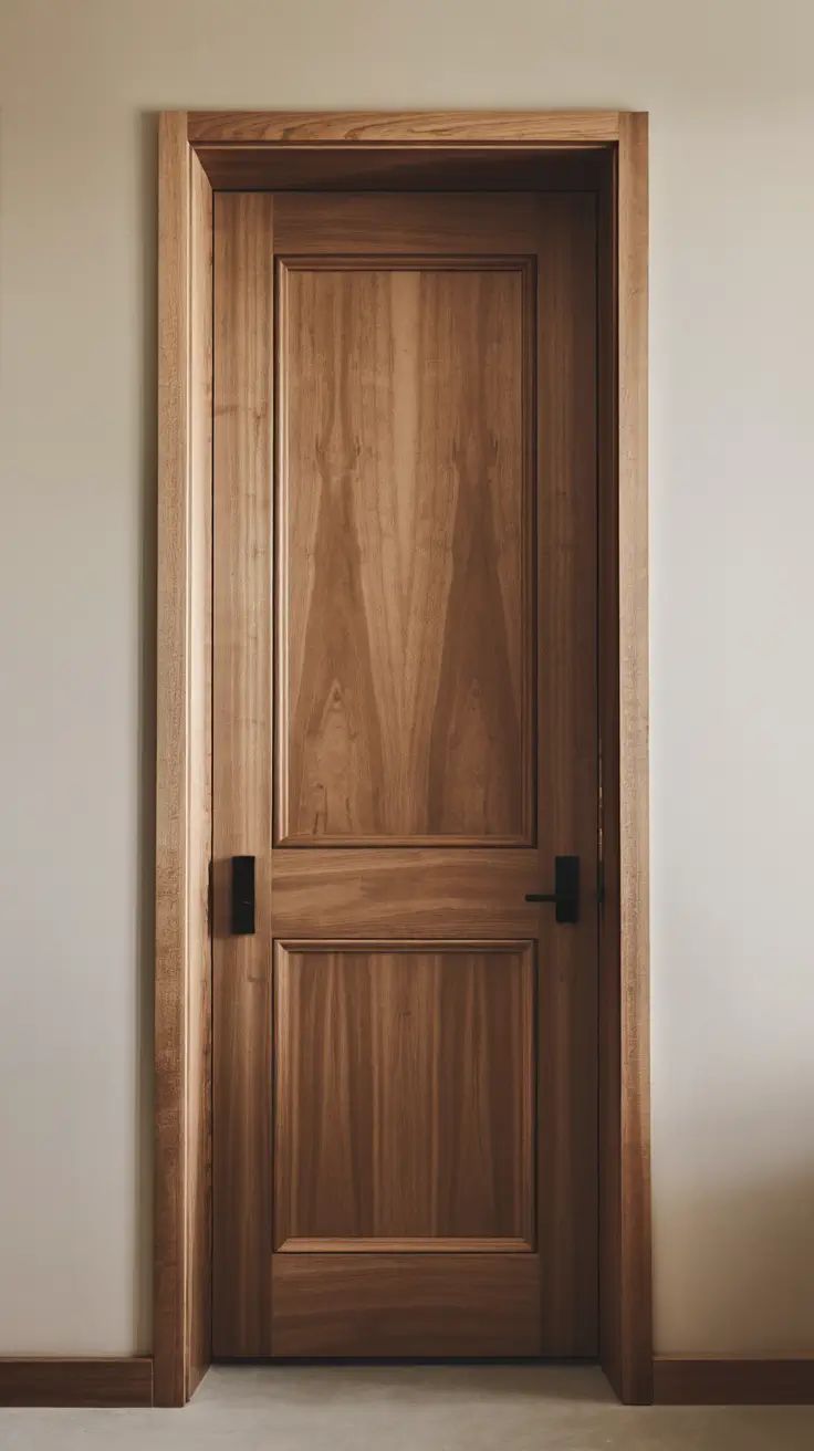 a wooden door in an empty room