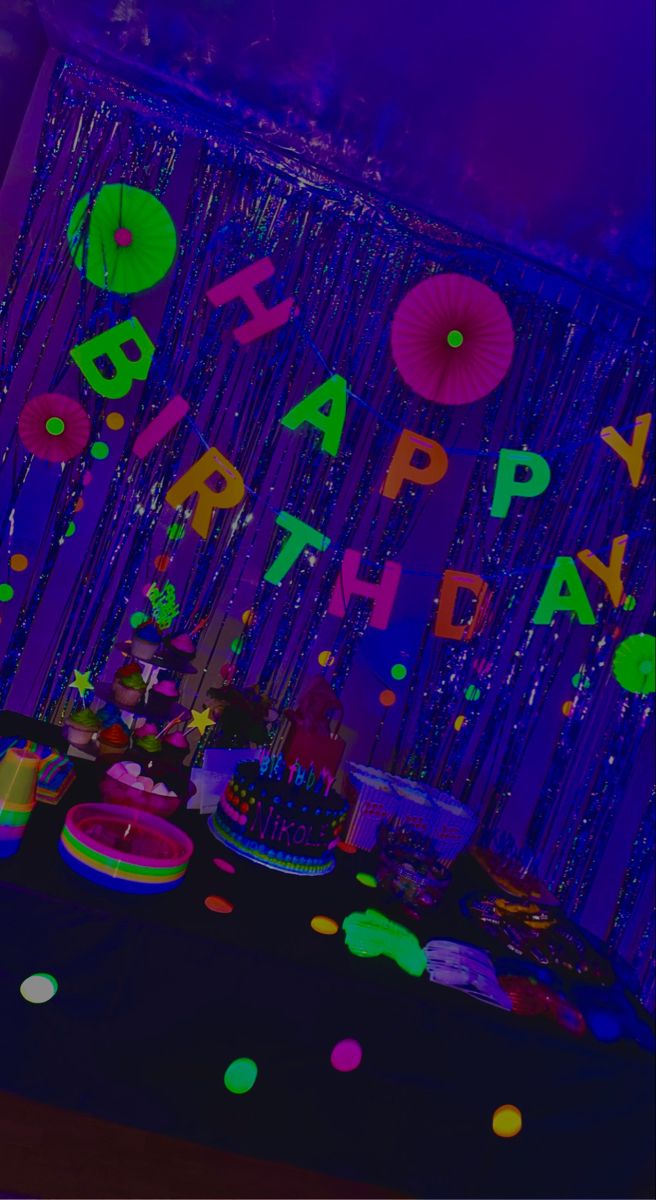 a birthday party with neon colors and decorations