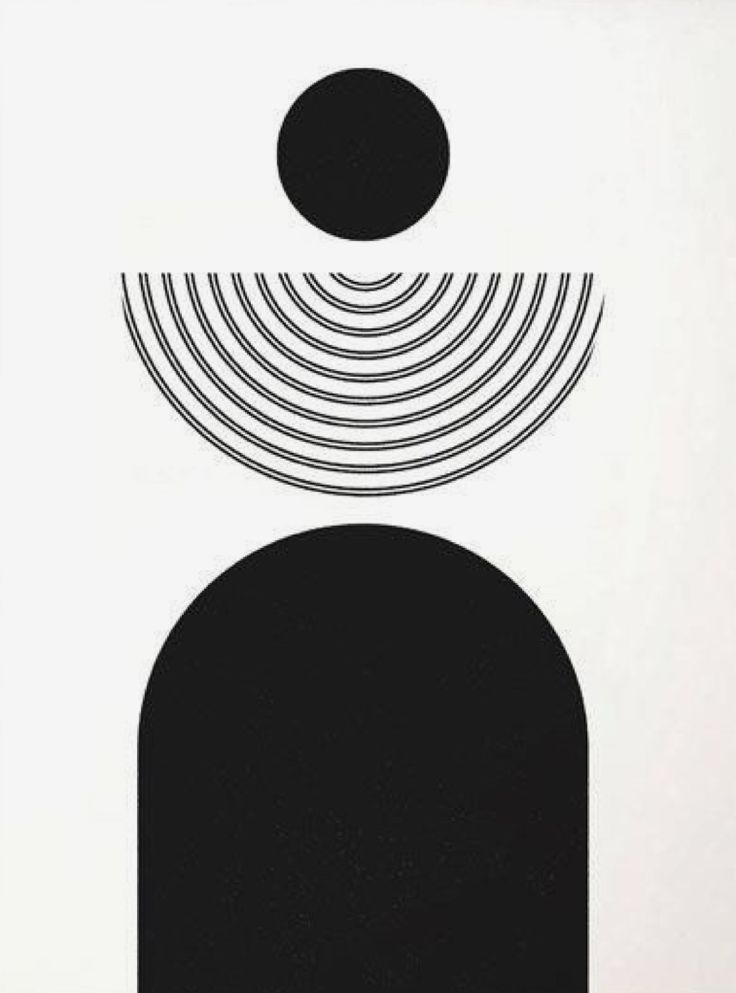 an abstract black and white painting with circles