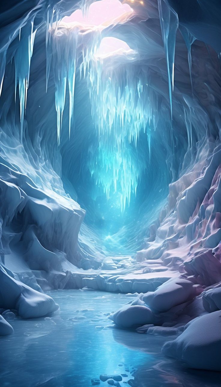 an ice cave filled with lots of water