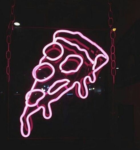 a neon sign with a slice of pizza on it