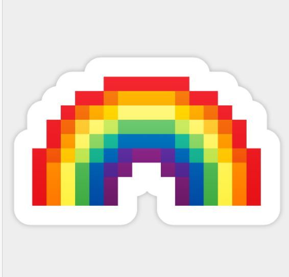 an image of a pixelated rainbow sticker on a white background with the colors of the rainbow