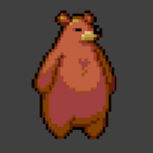 an old school computer game character in pink and brown with his arms crossed, looking like he's holding something