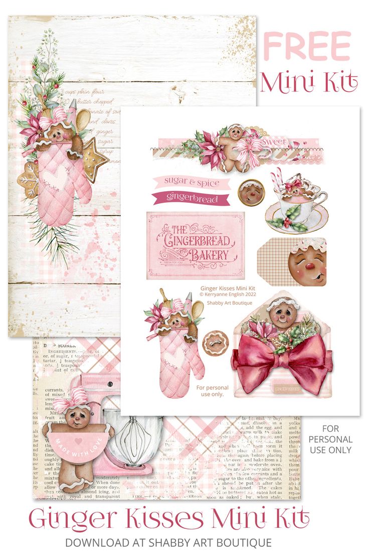 the paper shop's ginger kisses mini kit is shown in pink and white, with an