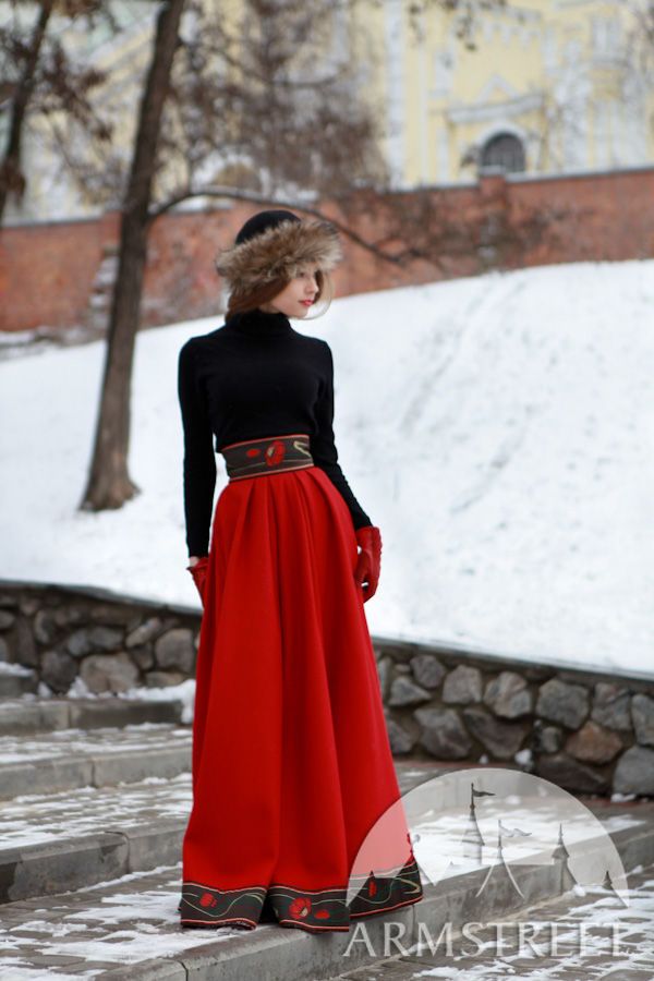 Woolen Skirt Russian Seasons || ArmStreet Warm Skirt, Long Wool Skirt, Warm Skirts, Skirt Winter, Royal Ball, Womens Skirts, Medieval Clothing, Red Skirt, Winter Skirt