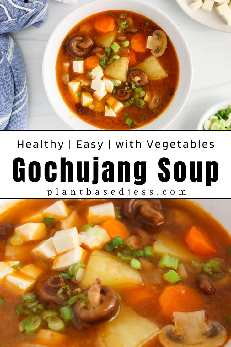 View on a bowl of gochujang soup. Asian Vegetable Soup Recipes, Gochujang Potato Stew, Gochujang Tofu Soup, Korean Vegetable Soup, Korean Breakfast Soup, Gochujang Soup Recipe, Japanese Vegetable Recipes, Gochujang Soup, Gojuchang Recipe