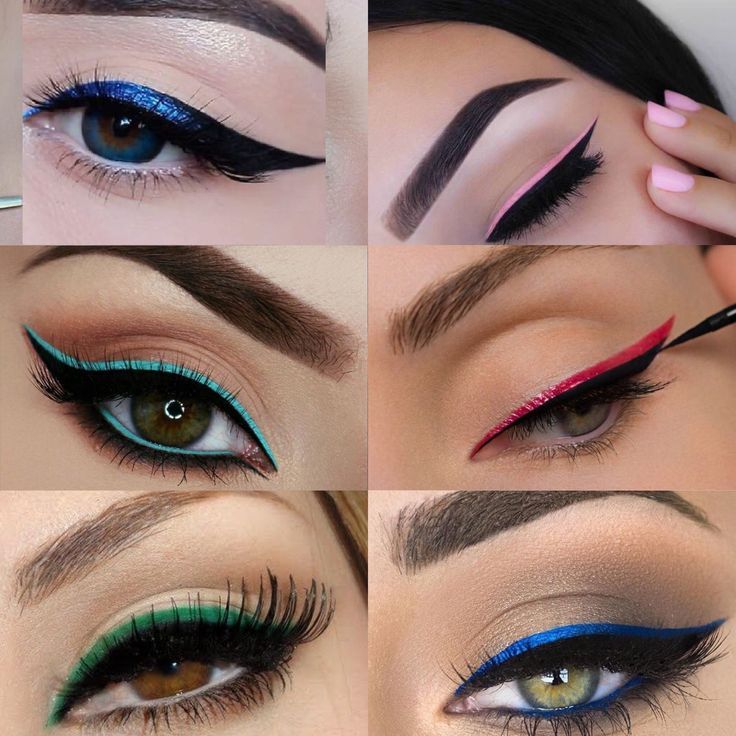 Double Color Eyeliner, Colored Eyeliner Looks For Hooded Eyes, Double Liner Eye Makeup, Liquid Eyeliner Tutorial, Eyeliner Art, Eyeliner Eye Makeup, Color Eyeliner Makeup, Double Eyeliner, Double Liner