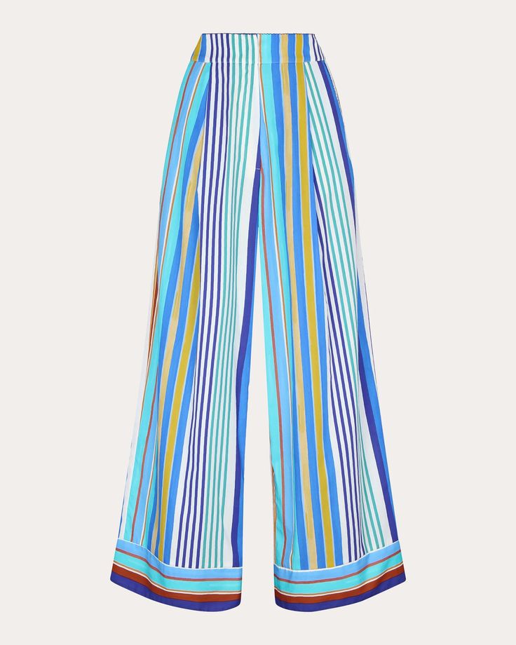 De Loreta Panca Pants | OLIVELA Blue Straight Pants With Vertical Stripes, Blue Wide Leg Pants With Vertical Stripes, Chic Blue Vertical Striped Pants, Chic Summer Pants With Contrast Stripes, Chic Blue Pants With Vertical Stripes, Chic Striped Pants With Elastic Waistband, Blue High-waisted Pants With Vertical Stripes, Front Zipper, Wedding Styles