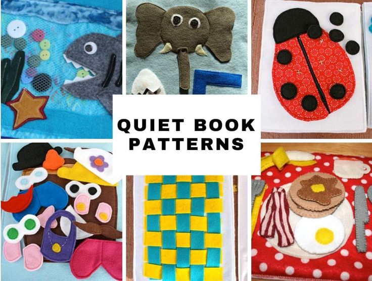 four different pictures with the words quiet book patterns