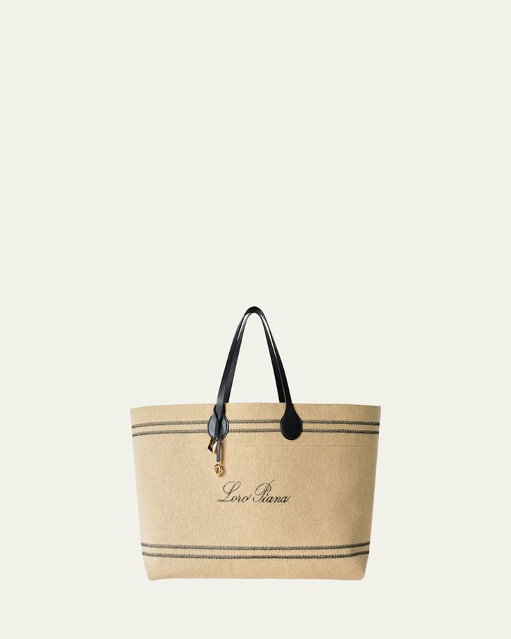 Loro Piana "Tasman" canvas tote bag in cotton and polyester     Two carry handles     Logo charms     Wipe clean    Lining: Cotton    Trim: Leather    Made in Italy Top Handle Canvas Bag For Errands, Luxury Cotton Canvas Bag With Leather Handles, Canvas Top Handle Bag With Dust Bag, Beige Canvas Bags With Rolled Handles, Top Handle Canvas Bag With Dust Bag, Canvas Tote Bag With Handle Drop For Errands, Cotton Bag With Top Carry Handle For Errands, Luxury Cotton Canvas Bag Rectangular, Luxury Cotton Canvas Tote Bag