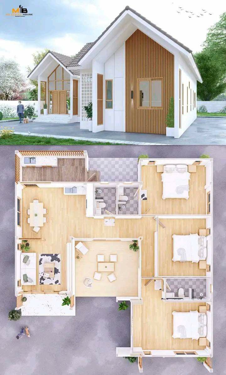 the floor plan for a small house with two rooms and one bedroom on each side