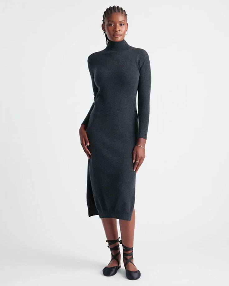 Mongolian Cashmere Turtleneck Midi Sweater Dress Outfit Capsule, Medium Contrast, Cozy Sweater Dress, Cashmere Sweater Dress, Classic Turtleneck, Mock Neck Sweater Dress, Midi Sweater Dress, Sweater Dress Outfit, Turtleneck Dress