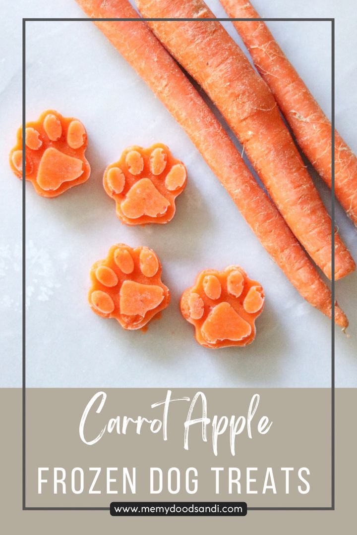 carrots and frozen dog treats with the words carrot apple frozen dog treats