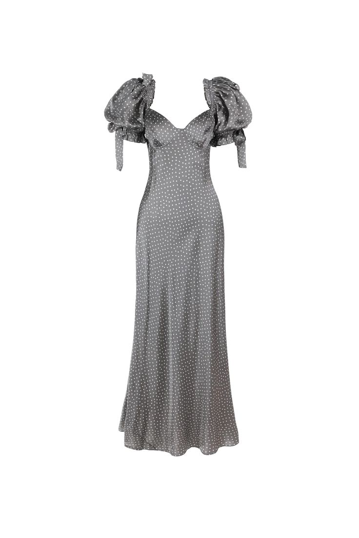 The Earl Grey Poet Slip Dress – Selkie Wedding Night Outfit, Spring Haute Couture, Sultry Makeup, Silk Dressing Gown, Grey Dresses, Puff Dress, The Poet, Dressed To The Nines, February 9