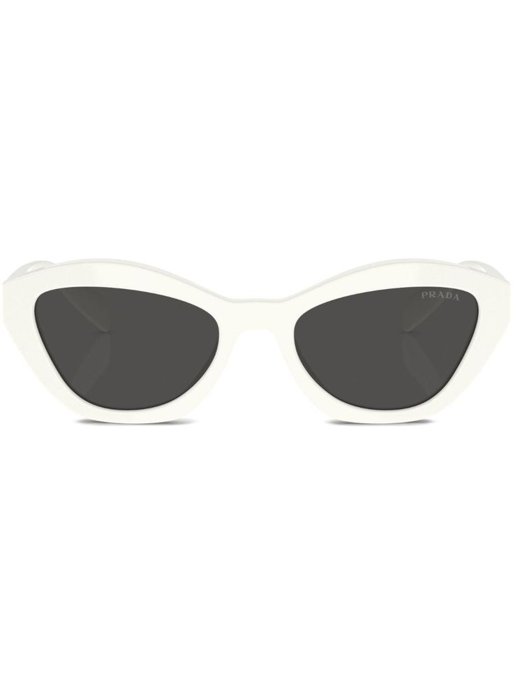 white acetate silver-tone logo lettering at the arm cat-eye frame grey tinted lenses straight arms curved tips These glasses come with a protective case. Eyewear Logo, Sunglasses White, Prada Eyewear, Versace Outfit, Wedding Guest Looks, Prada Sunglasses, Demi Fine Jewelry, Cat Eye Frames, Summer Beach Wear