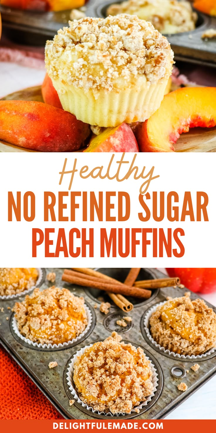 healthy no refried sugar peach muffins with cinnamon on top