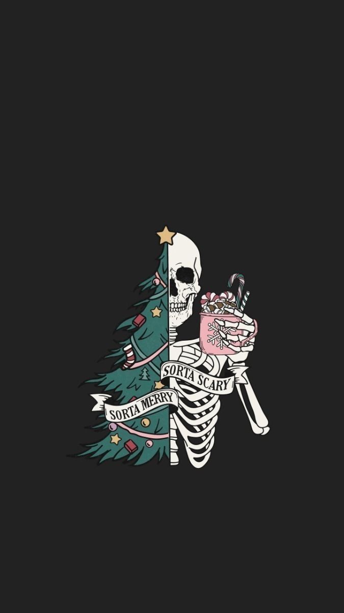 a skeleton holding a christmas tree on top of it