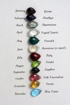 Birthstones Birth Stones Chart, Gemstones Chart, Zodiac Stones, Gemstone Meanings, Crystal Healing Stones, Birthstone Charms, Gems And Minerals, Raw Gemstones, Birthstone Necklace