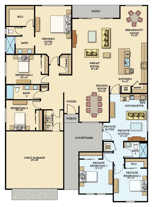 the floor plan for an apartment with two bedroom, one bathroom and three living areas