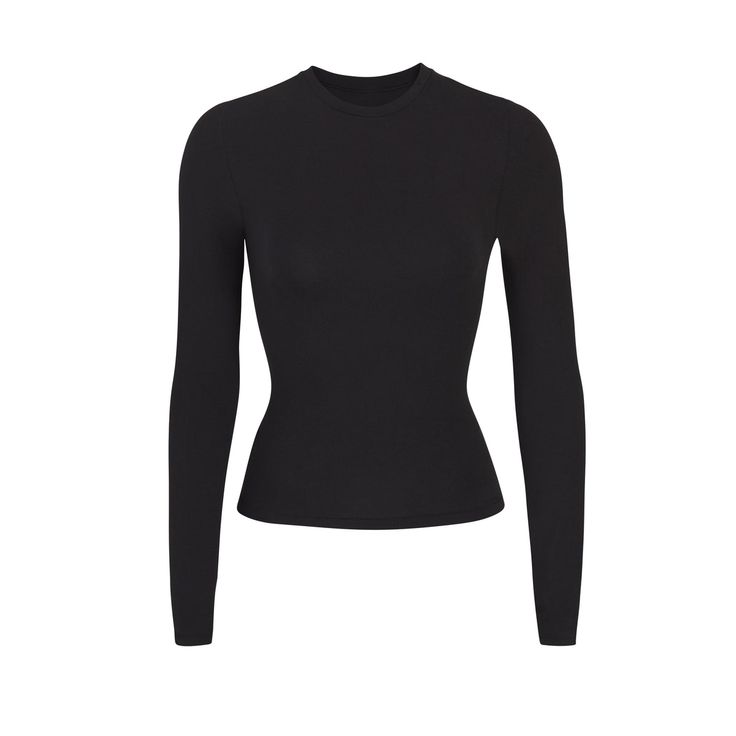 COTTON JERSEY LONG SLEEVE T-SHIRT | SOOT Long Sleeve Swim Top, Long Sleeve Swim, Jersey Long Sleeve, Black Long Sleeve Shirt, Basic Long Sleeve, Basic Shirts, Basic Outfits, Black Top, Black Long Sleeve