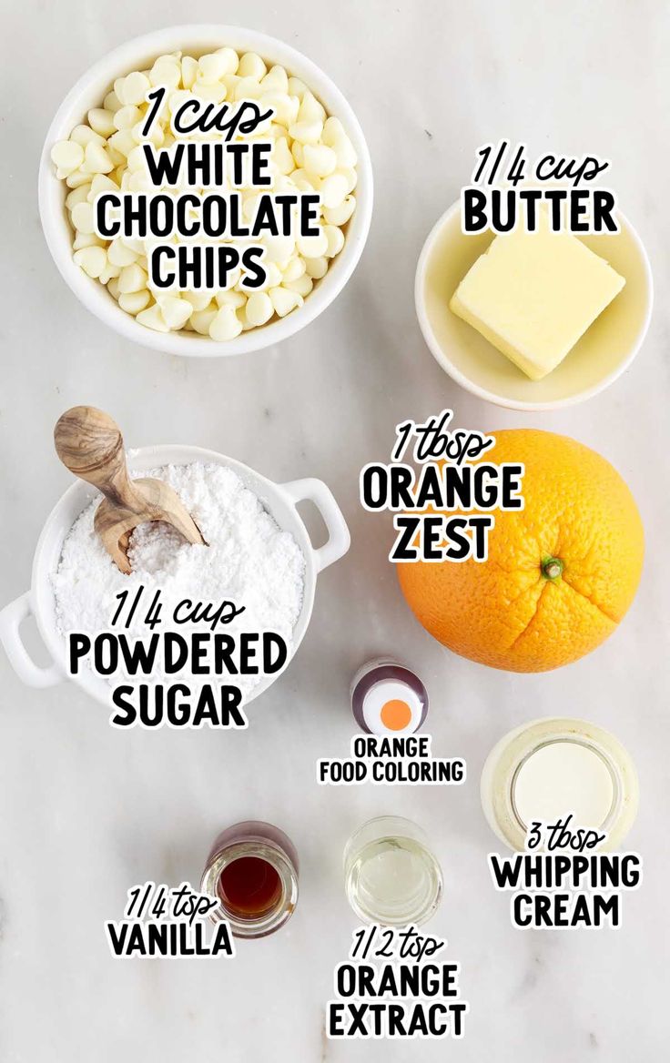 ingredients to make an orange white chocolate cake