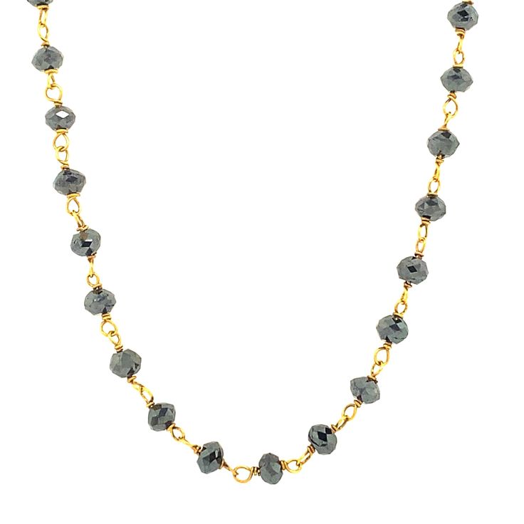 Elegant 18karat yellow gold and 3.5mm black diamond beads necklace. 24 inches long 28.25carat t.w. black diamonds 18karat yellow gold If you have any questions regarding this piece, contact us. Black Diamond, Chain Necklace, Gold Necklace, Beaded Necklace, Yellow Gold, Yellow, Chain, Beads, Gold