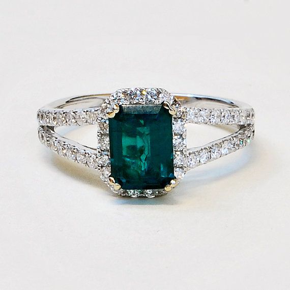 14K White Gold Diamond and Gem Emerald by JewelryWanderlust, $13950.00 Formal Emerald Ring With Halo Setting, Formal Emerald Cut Emerald Ring With Halo, Emerald Cut Emerald Ring With Halo, Dazzling Green Diamond Ring, Luxury Green Cluster Ring With Halo Setting, Green Emerald Jewelry With Halo Detail, Emerald Cut Halo Emerald Ring For May Birthstone, Emerald Cut Emerald Ring With Halo Design, Gia Certified Dazzling Green Diamond Ring