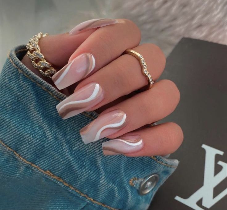 Swirly Nail Designs Coffin, Eid Nails, Brown Acrylic Nails, Edgy Nails, Her Nails, Classy Acrylic Nails, Long Acrylic Nails Coffin, Long Acrylic, Acrylic Nails Coffin Short