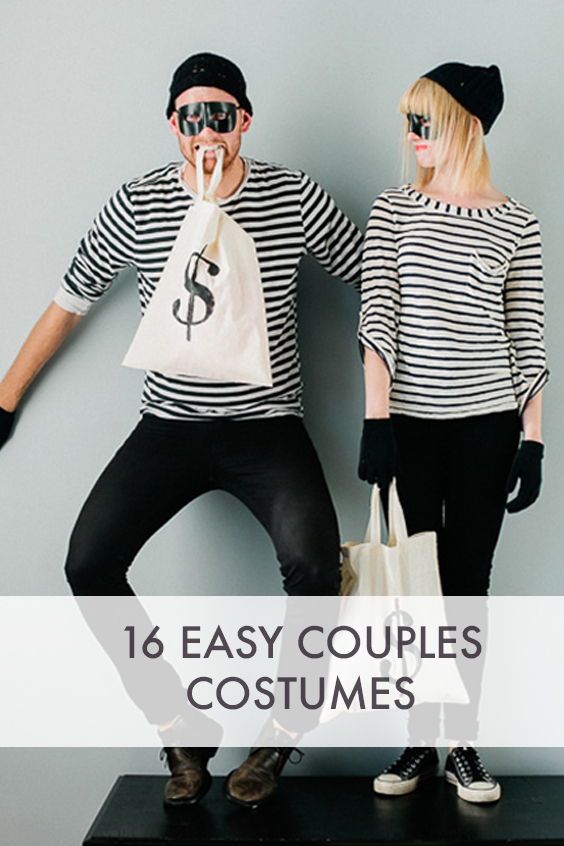 two people dressed in costumes with the text, 16 easy couples costumes