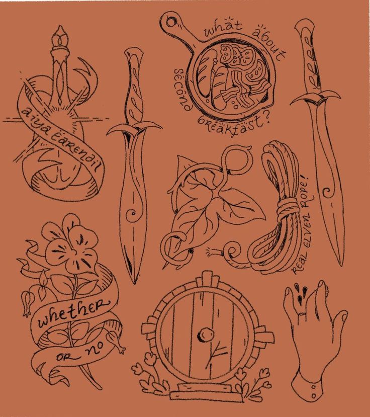 a drawing of various items that can be used to create tattoos or stickers on paper