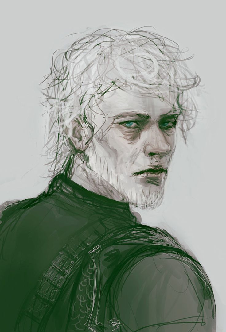 a drawing of a man with white hair