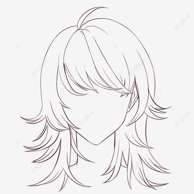 Wolf Cut Drawing Reference Hair, Hair Reference Drawing Girl, Long Hair Base Drawing, Wolf Cut Hair Drawing Reference, Hair Drawing Ideas Girl, Anime Base Hair, Art Base Hair, Hair Idea Drawing, How To Draw Wolf Cut Hair