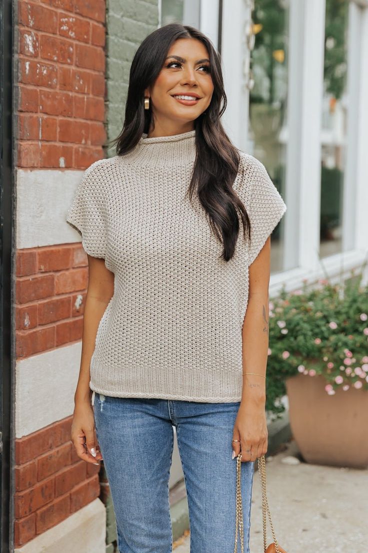 Everyday Classic Mock Neck Sweater - Cream Sorority Rush Outfits, Rush Outfits, Gameday Dress, Loungewear Dresses, Casual White Dress, Game Dresses, Mock Neckline, Everyday Outfit, Rolled Hem