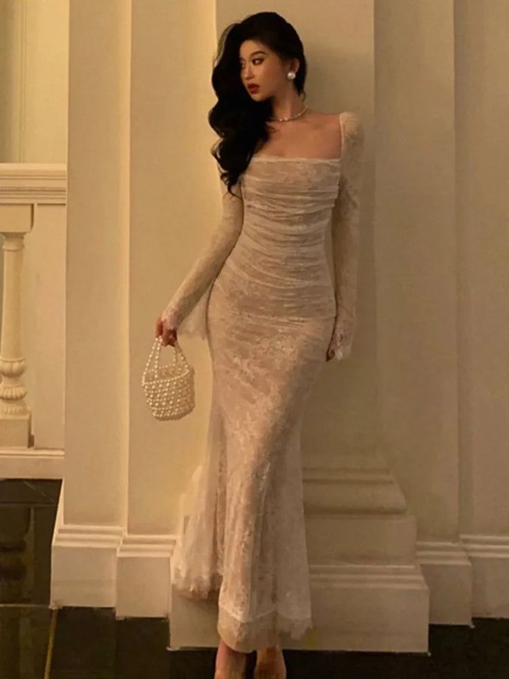 Money Dress, Full Sleeves Dress, Robe Women, Mermaid Prom Dresses Lace, Prom Dresses Elegant, Evening Party Gowns, Dress Spring, Prom Dresses With Sleeves, Vintage Elegant