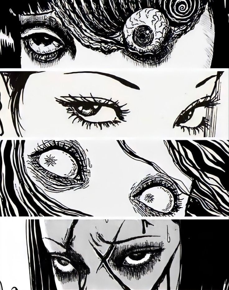 four different images of the same woman's eyes