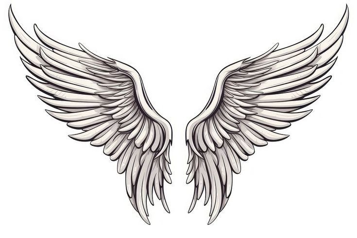 two white wings with black outline on a white background