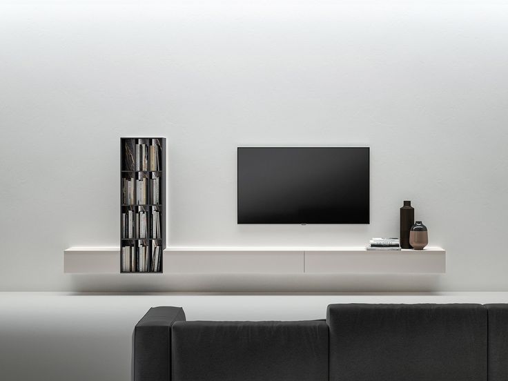 Soggiorno Caccaro Mobile sospeso con libreria verticale Floating Tv Console, Tv Wand, Hanging Furniture, White Tv, Tv Wall Unit, Mobile Tv, White Laminate, Classic Wall, Tv Furniture