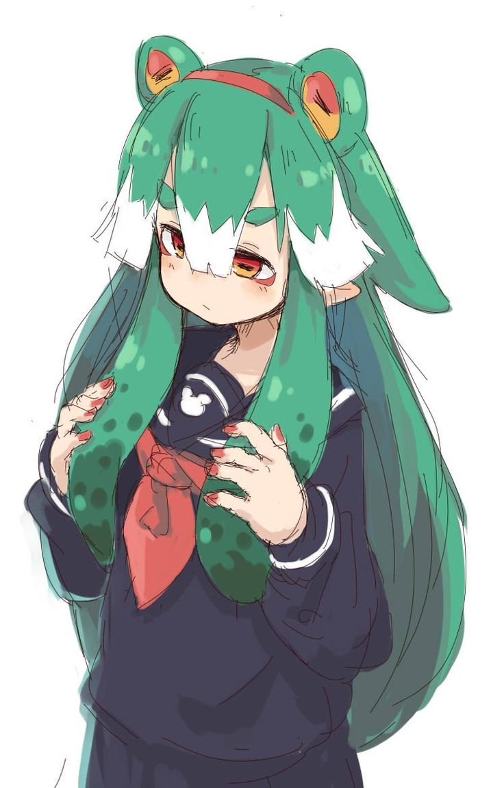 an anime character with long green hair and big eyes, holding a cell phone in her hands