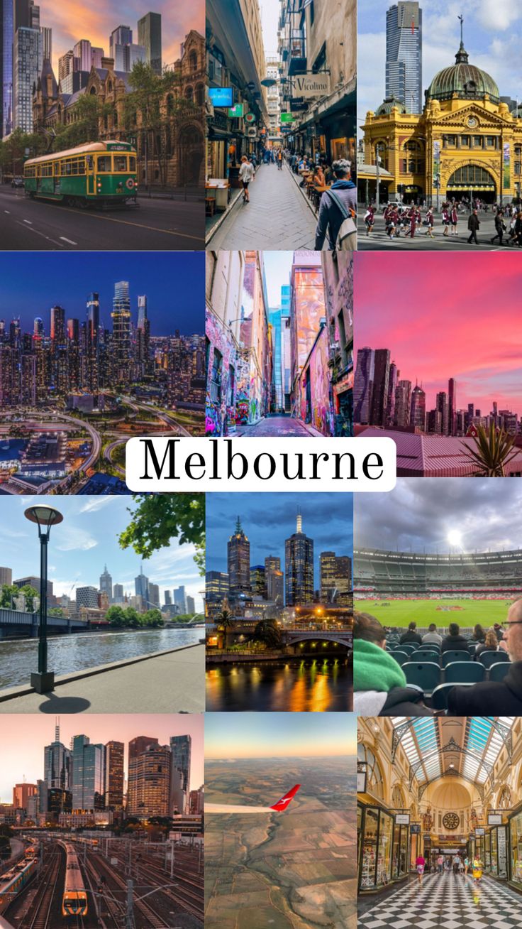 a collage of photos with the words melbourne in it's center and many other images