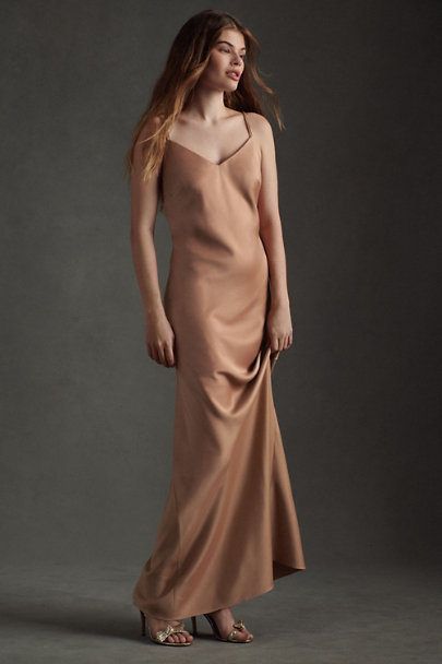 A study in elegant simplicity, the Charlie Dress boasts a deep-V back, refined double straps, and a body-skimming silhouette, perfect as-is or as the starting palette for statement jewels or hair adornments. Moh Dress, Charmeuse Dress, Bhldn Dress, Bhldn Dresses, Anthropologie Wedding, Wedding Guest Style, Dresses For Weddings, Hair Adornments, Maxi Slip Dress