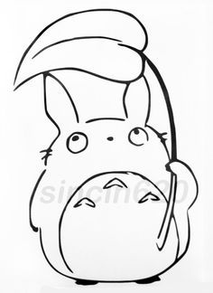 a drawing of a totoro with an umbrella over it's head and eyes