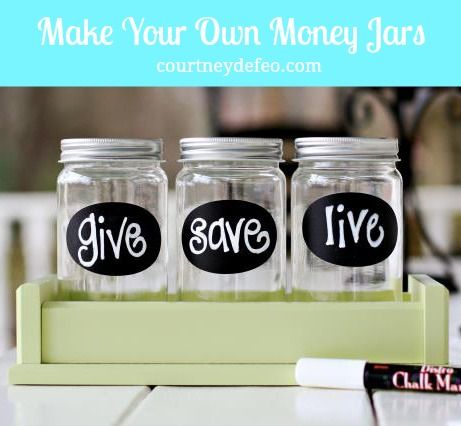 three jars with stickers that say live, save and give sitting on a shelf