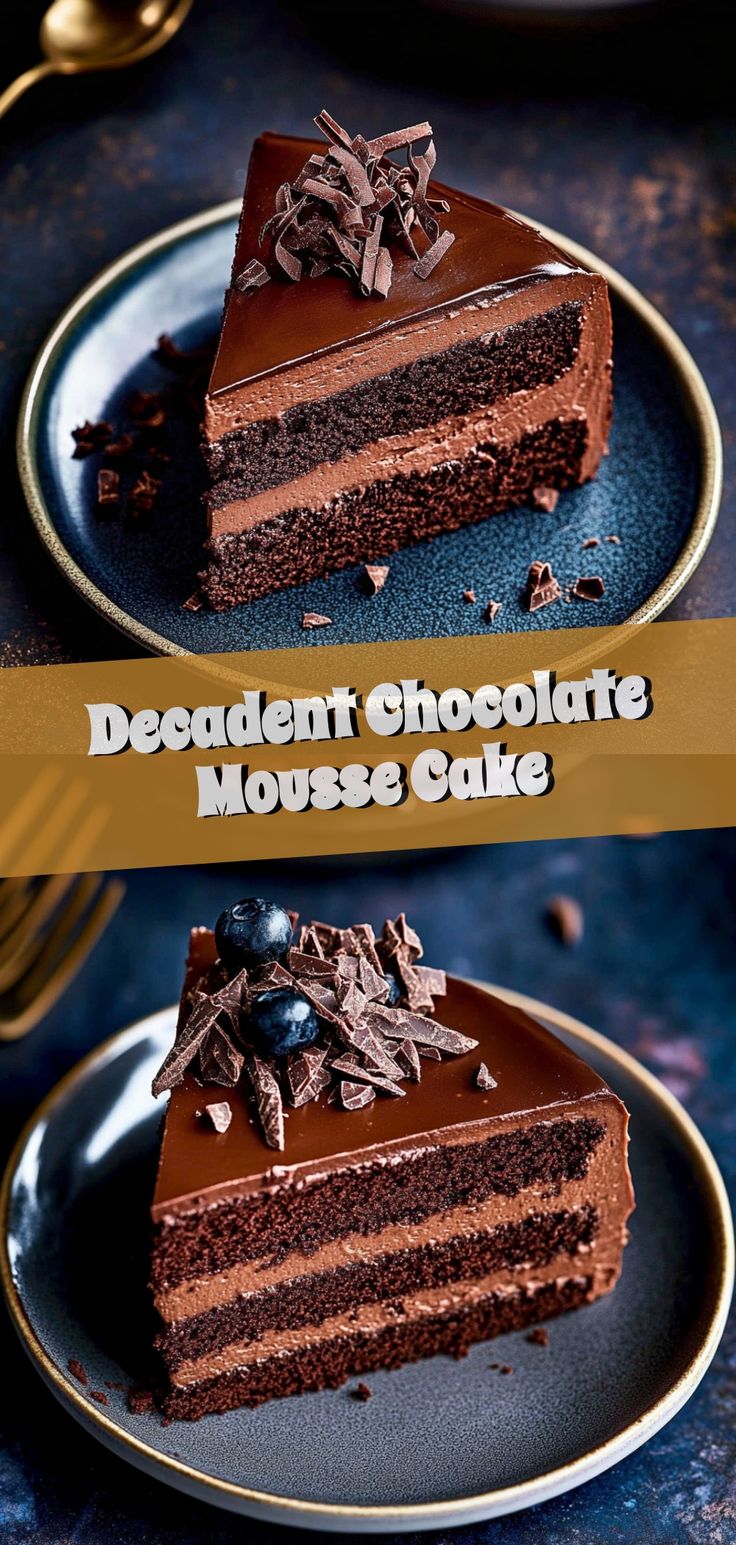 two slices of decadent chocolate mousse cake