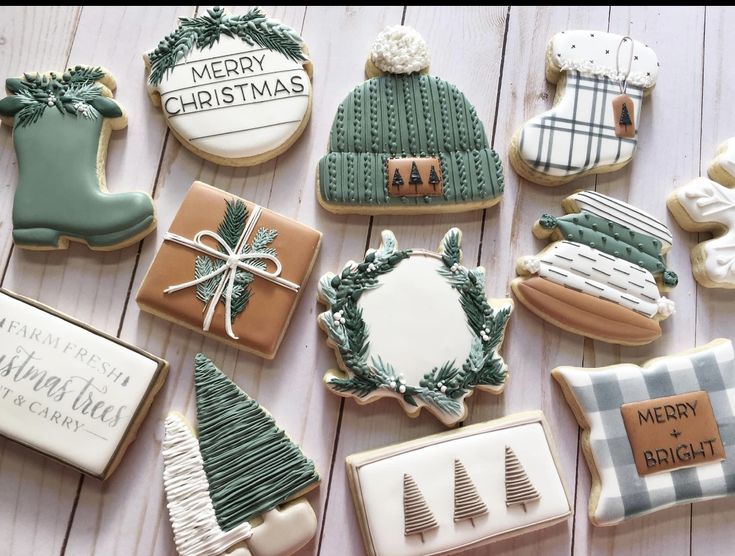 decorated christmas cookies on a white table