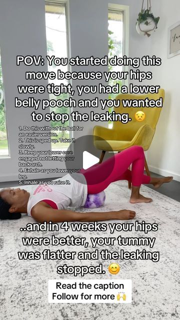 a woman laying on top of a white floor next to a yellow chair with the caption pov you started doing this move because your hips were tight, you had a