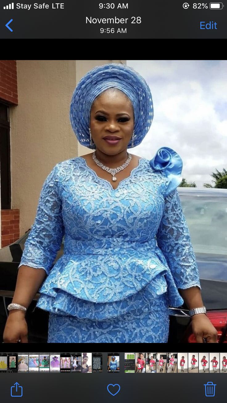 Lace Skirt And Blouse Styles For Women Nigerian Fashion, Latest Lace Skirt And Blouse Styles, Blue Lace Asoebi Styles, Lace Skirt And Blouse Nigerian Latest, African Dress For Ladies, Lace Skirt And Blouse Styles, Lace Blouse Styles, Lace Skirt And Blouse, Lace Styles For Wedding