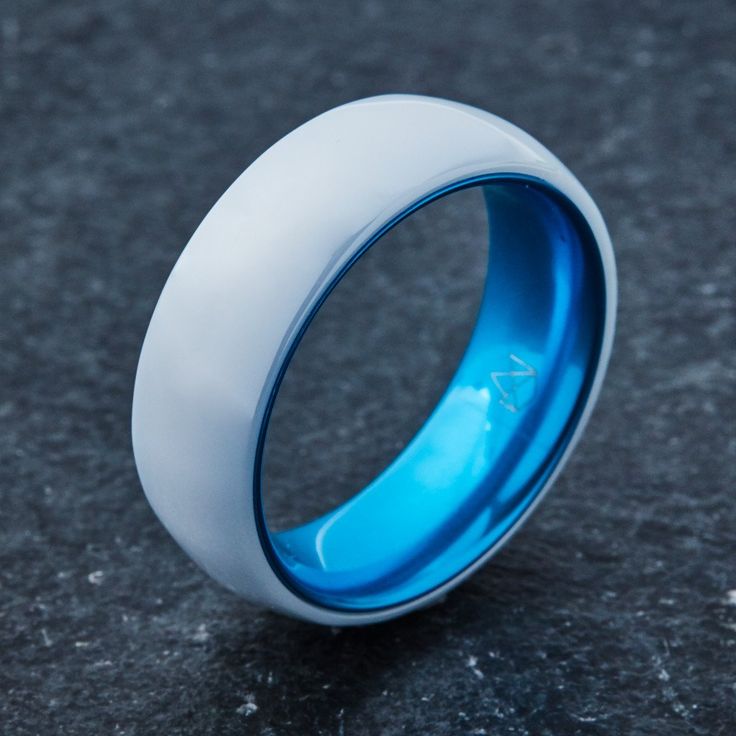 White Ceramic Ring - Resilient Blue Modern Adjustable White Rings, Modern White Adjustable Rings, Modern White Adjustable Ring, Cool Rings For Men, Cool Wedding Rings, Mens Ring Sizes, Ceramic Ring, Ceramic Rings, Gold Wedding Rings