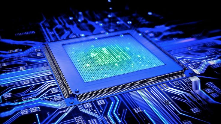 an electronic circuit board with blue lights on it's side and the words intel printed in